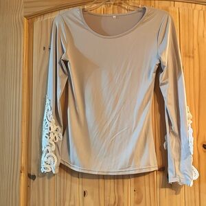 Elegant Beige Long Sleeve Top with Lace Accents